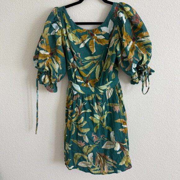 Few Moda OPT Green Jungle Floral Linen Dress — Size Medium - Picture 1 of 3